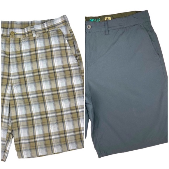Various Other - Men’s Golf Shorts Bundle Two Pair Blue & Plaid Flat Front Performance Pockets 38